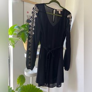 Sheer Black Mini Dress with Embroidered Open Long Sleeves. Forever21